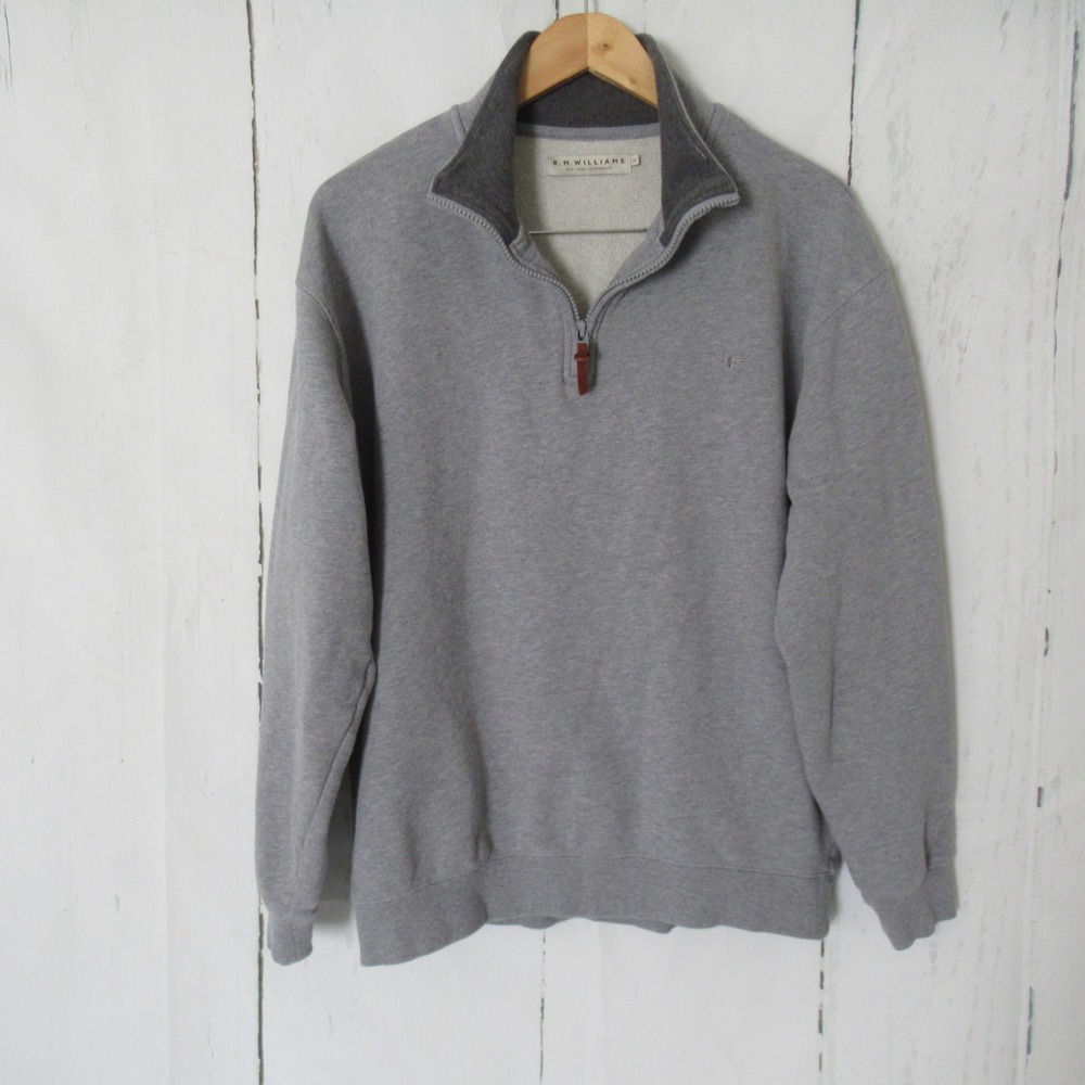 RM Williams Pullover Jumper M Mens 1/4 Zip Gray Sweater Sweatshirt Jacket